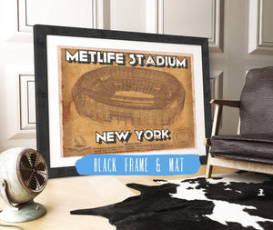 20" x 16" / Black Frame & Mat Cutler West MetLife Stadium Vintage New York - Vintage Football Print