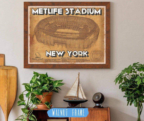 20" x 16" / Walnut Frame Cutler West MetLife Stadium Vintage New York - Vintage Football Print