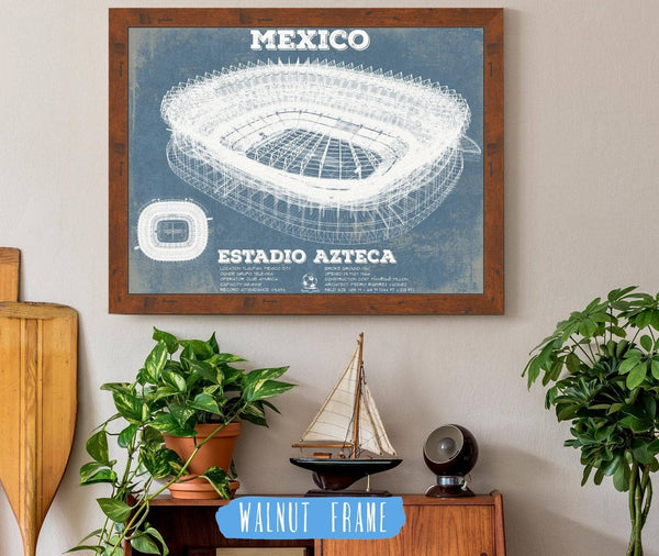 20" x 16" / Walnut Frame Cutler West Mexico Football - Vintage Estadio Azteca Stadium Soccer Print