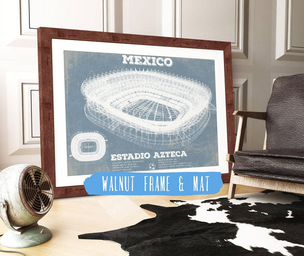 20" x 16" / Walnut Frame & Mat Cutler West Mexico Football - Vintage Estadio Azteca Stadium Soccer Print