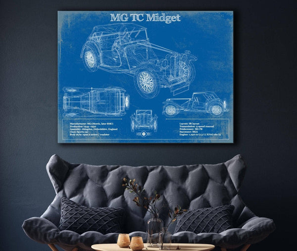 Cutler West MG TC Midget Vintage Blueprint Auto Print
