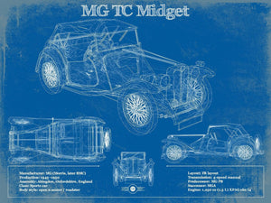 14" x 11" / Unframed Cutler West MG TC Midget Vintage Blueprint Auto Print