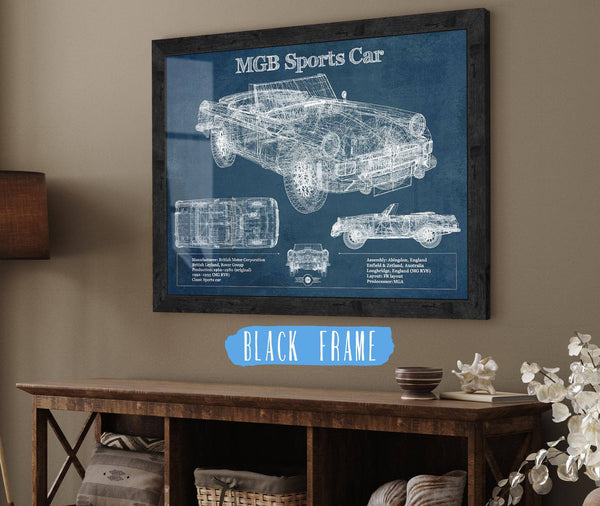 20" x 16" / Black Frame Cutler West Mgb Sports Car Blueprint Vintage Auto Print