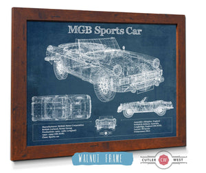 20" x 16" / Walnut Frame Cutler West Mgb Sports Car Blueprint Vintage Auto Print