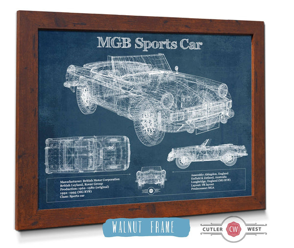 20" x 16" / Walnut Frame Cutler West Mgb Sports Car Blueprint Vintage Auto Print
