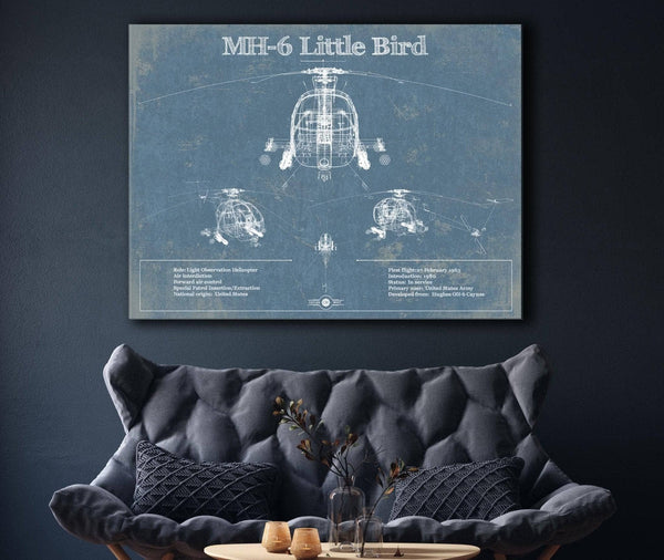 Cutler West MH-6 Little Bird Helicopter Vintage Aviation Blueprint Military Print