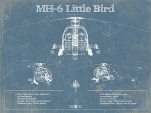 14" x 11" / Unframed Cutler West MH-6 Little Bird Helicopter Vintage Aviation Blueprint Military Print