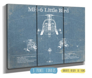 36" x 24" / 3 Panel Canvas Wrap Cutler West MH-6 Little Bird Helicopter Vintage Aviation Blueprint Military Print