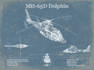 14" x 11" / Unframed Cutler West MH-65D Dolphin Helicopter Vintage Aviation Blueprint Military Print