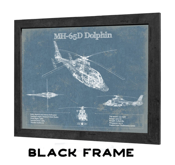 20" x 16" / Black Frame Cutler West MH-65D Dolphin Helicopter Vintage Aviation Blueprint Military Print