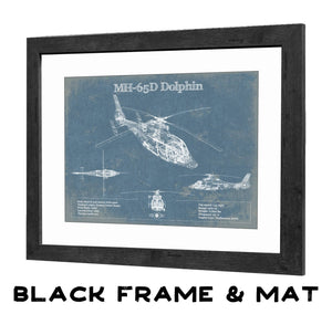 20" x 16" / Black Frame & Mat Cutler West MH-65D Dolphin Helicopter Vintage Aviation Blueprint Military Print