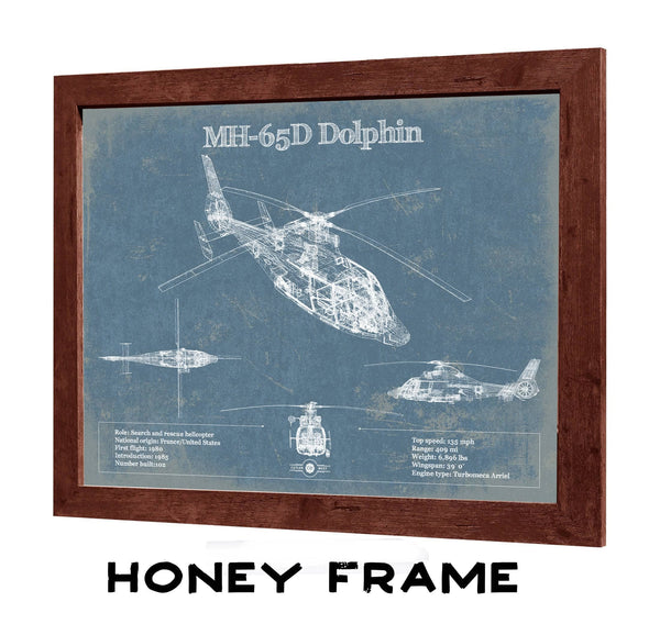 20" x 16" / Walnut Frame Cutler West MH-65D Dolphin Helicopter Vintage Aviation Blueprint Military Print