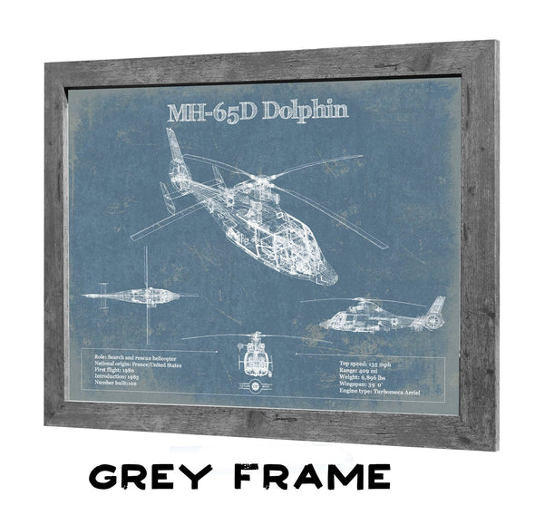 36" x 24" / Greyson Frame Cutler West MH-65D Dolphin Helicopter Vintage Aviation Blueprint Military Print