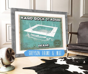 14" x 11" / Greyson Frame & Mat Cutler West Miami Dolphins Hard Rock Stadium - Vintage Football Print