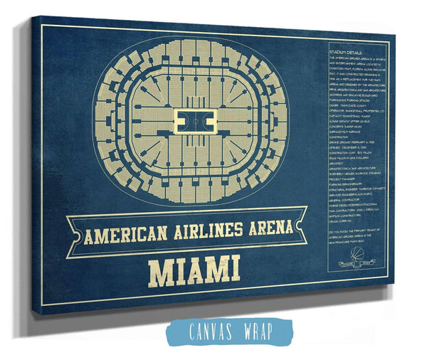 Cutler West Miami Heat - American Airlines Arena Vintage Basketball Blueprint NBA Print