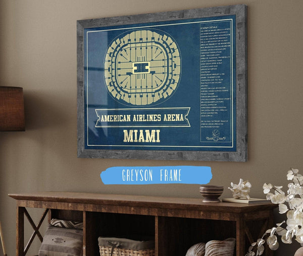 Cutler West Miami Heat - American Airlines Arena Vintage Basketball Blueprint NBA Print
