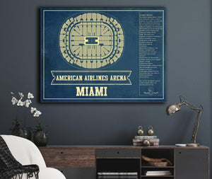 Cutler West Miami Heat - American Airlines Arena Vintage Basketball Blueprint NBA Print