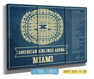 36" x 24" / 3 Panel Canvas Wrap Cutler West Miami Heat - American Airlines Arena Vintage Basketball Blueprint NBA Print