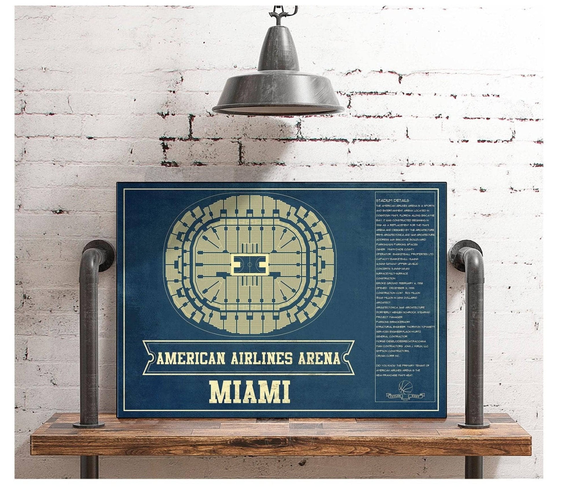Cutler West Basketball Collection Miami Heat - American Airlines Arena Vintage Basketball Blueprint NBA Print
