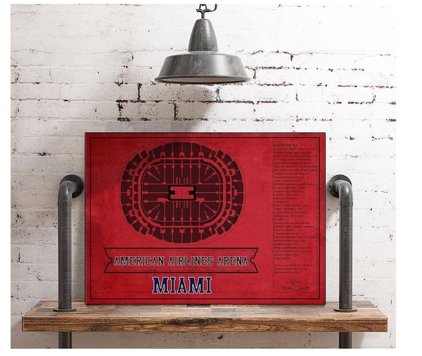 Cutler West Miami Heat - American Airlines Arena Vintage Basketball Blueprint NBA Team Color Print