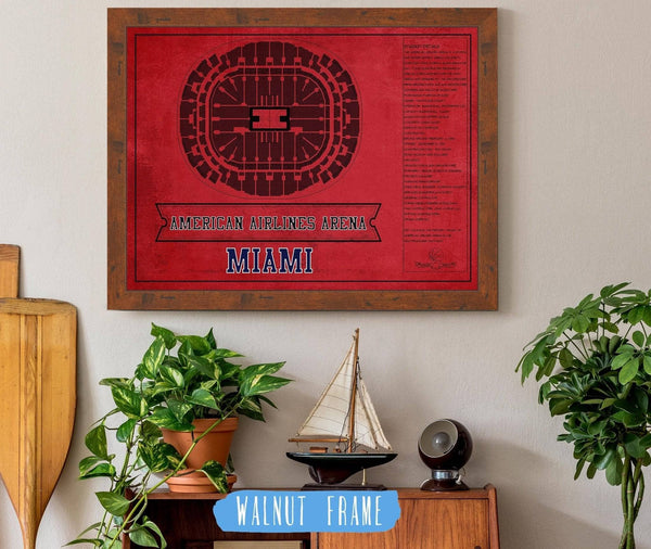 Cutler West Miami Heat - American Airlines Arena Vintage Basketball Blueprint NBA Team Color Print