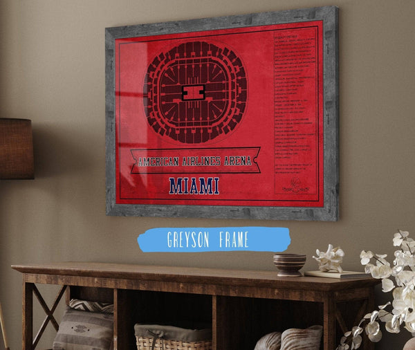 14" x 11" / Greyson Frame Cutler West Miami Heat - American Airlines Arena Vintage Basketball Blueprint NBA Team Color Print