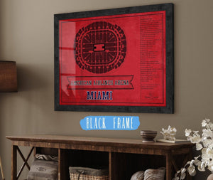 20" x 16" / Black Frame Cutler West Miami Heat - American Airlines Arena Vintage Basketball Blueprint NBA Team Color Print