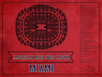 Cutler West Basketball Collection 14" x 11" / Unframed Miami Heat - American Airlines Arena Vintage Basketball Blueprint NBA Team Color Print 675082021-TEAM_76761