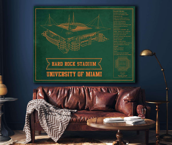 Cutler West Miami Hurricanes - Hard Rock Vintage Football Stadium Blueprint