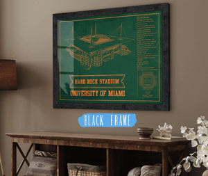 20" x 16" / Black Frame Cutler West Miami Hurricanes - Hard Rock Vintage Football Stadium Blueprint