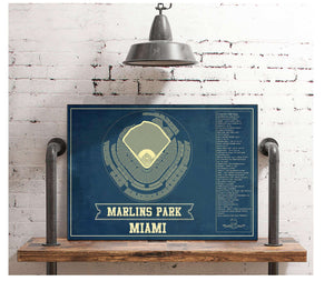 Cutler West Miami Marlins - Marlin Park Blueprint - Vintage Baseball Fan Print