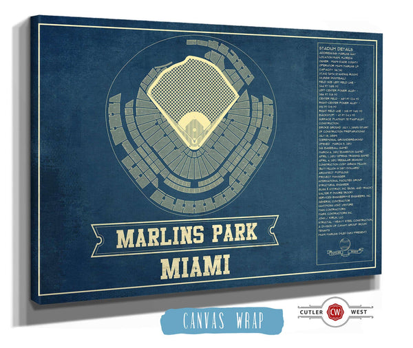 Cutler West Miami Marlins - Marlin Park Blueprint - Vintage Baseball Fan Print