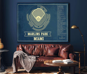 Cutler West Miami Marlins - Marlin Park Blueprint - Vintage Baseball Fan Print