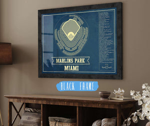 20" x 16" / Black Frame Cutler West Miami Marlins - Marlin Park Blueprint - Vintage Baseball Fan Print