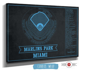 Cutler West Miami Marlins - Marlin Park Blueprint - Vintage Baseball Fan Team Color Print
