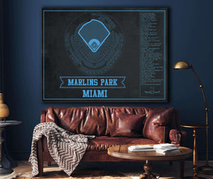 Cutler West Miami Marlins - Marlin Park Blueprint - Vintage Baseball Fan Team Color Print