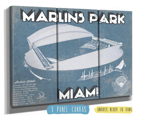 36" x 24" / 3 Panel Canvas Wrap Cutler West Miami Marlins - Marlins Park Vintage Baseball Fan Print