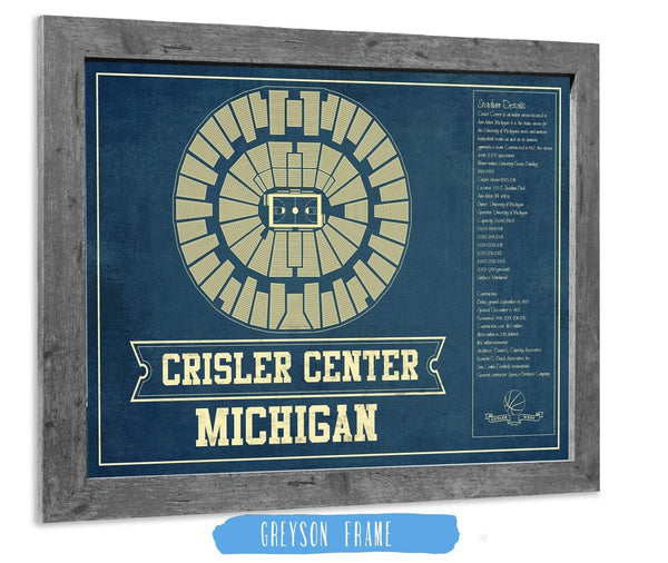 14" x 11" / Greyson Frame Cutler West Michigan Men's Women's Basketball - Crisler Center NCAA Vintage Print