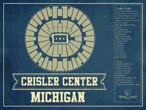 14" x 11" / Unframed Cutler West Michigan Men's Women's Basketball - Crisler Center NCAA Vintage Print