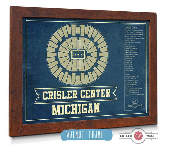 20" x 16" / Walnut Frame Cutler West Michigan Men's Women's Basketball - Crisler Center NCAA Vintage Print