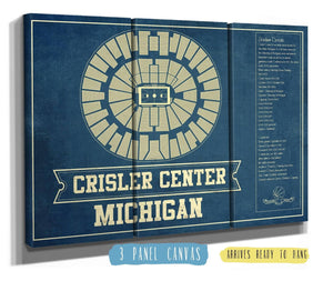 48" x 36" / 3 Panel Canvas Wrap Cutler West Michigan Men's Women's Basketball - Crisler Center NCAA Vintage Print