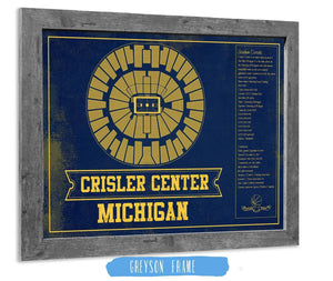 14" x 11" / Greyson Frame Cutler West Michigan Men's Women's Basketball Team Colors- Crisler Center NCAA Vintage Print