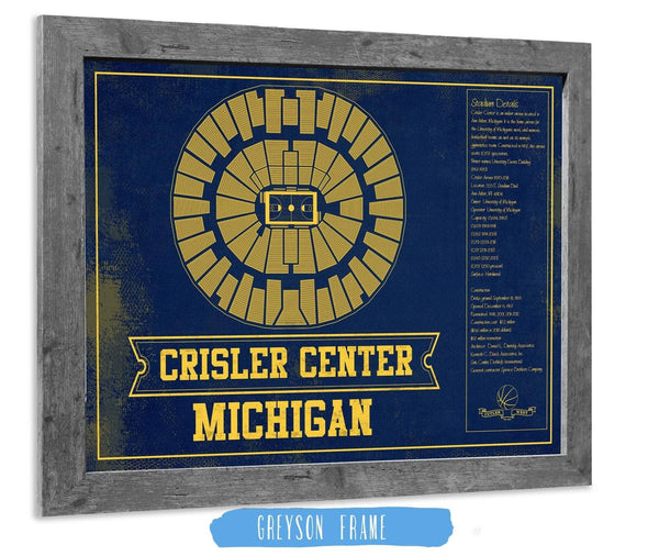 14" x 11" / Greyson Frame Cutler West Michigan Men's Women's Basketball Team Colors- Crisler Center NCAA Vintage Print
