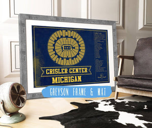 14" x 11" / Greyson Frame & Mat Cutler West Michigan Men's Women's Basketball Team Colors- Crisler Center NCAA Vintage Print