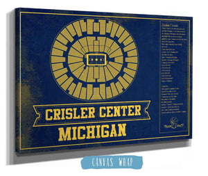 14" x 11" / Stretched Canvas Wrap Cutler West Michigan Men's Women's Basketball Team Colors- Crisler Center NCAA Vintage Print