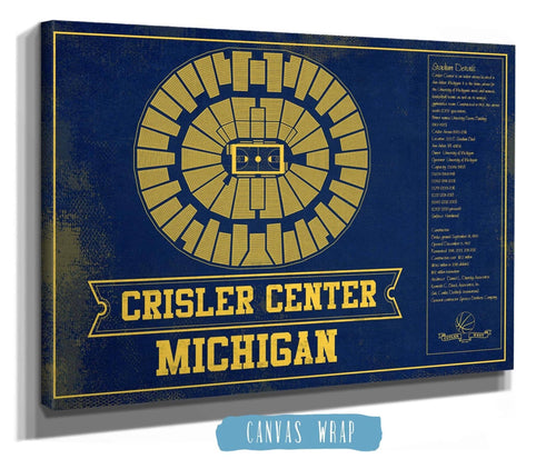 14" x 11" / Stretched Canvas Wrap Cutler West Michigan Men's Women's Basketball Team Colors- Crisler Center NCAA Vintage Print