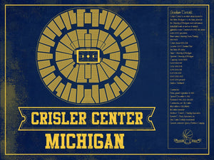 14" x 11" / Unframed Cutler West Michigan Men's Women's Basketball Team Colors- Crisler Center NCAA Vintage Print