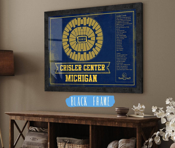 20" x 16" / Black Frame Cutler West Michigan Men's Women's Basketball Team Colors- Crisler Center NCAA Vintage Print