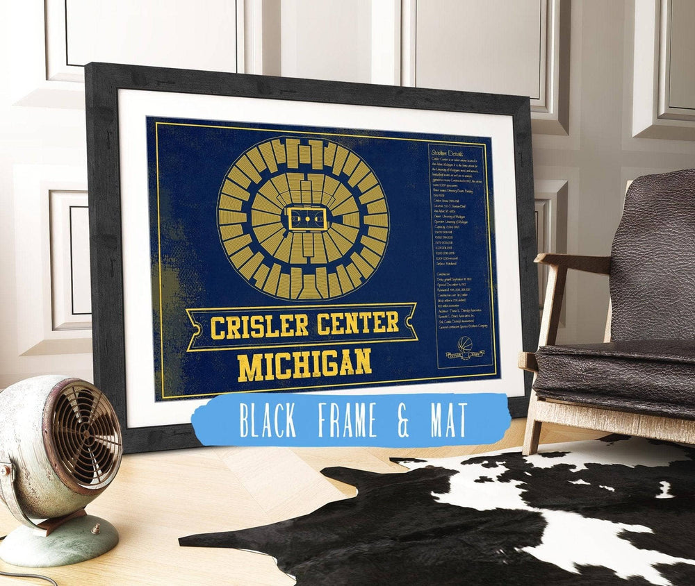14" x 11" / Stretched Canvas Wrap Cutler West Michigan Men's Women's Basketball Team Colors- Crisler Center NCAA Vintage Print
