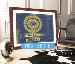 20" x 16" / Walnut Frame & Mat Cutler West Michigan Men's Women's Basketball Team Colors- Crisler Center NCAA Vintage Print